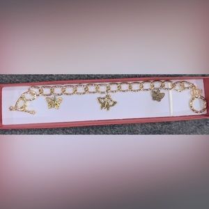 Gold Colored Butterfly Pendant Bracelet With Toggle Clasp
